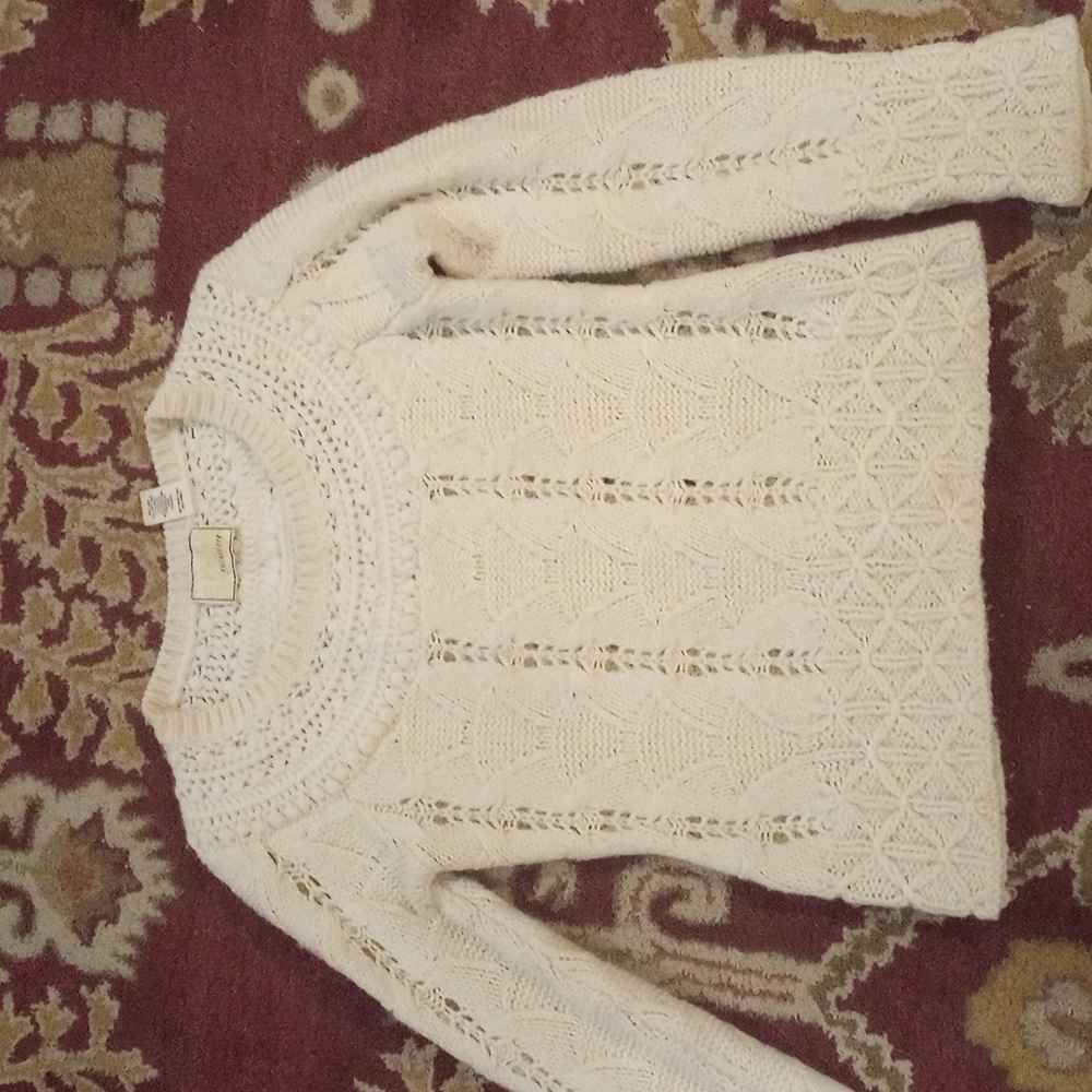 Anthropologie Guinevere Wool Alpaca Anogra Rabbit Hair Cream Open Knit Sweater